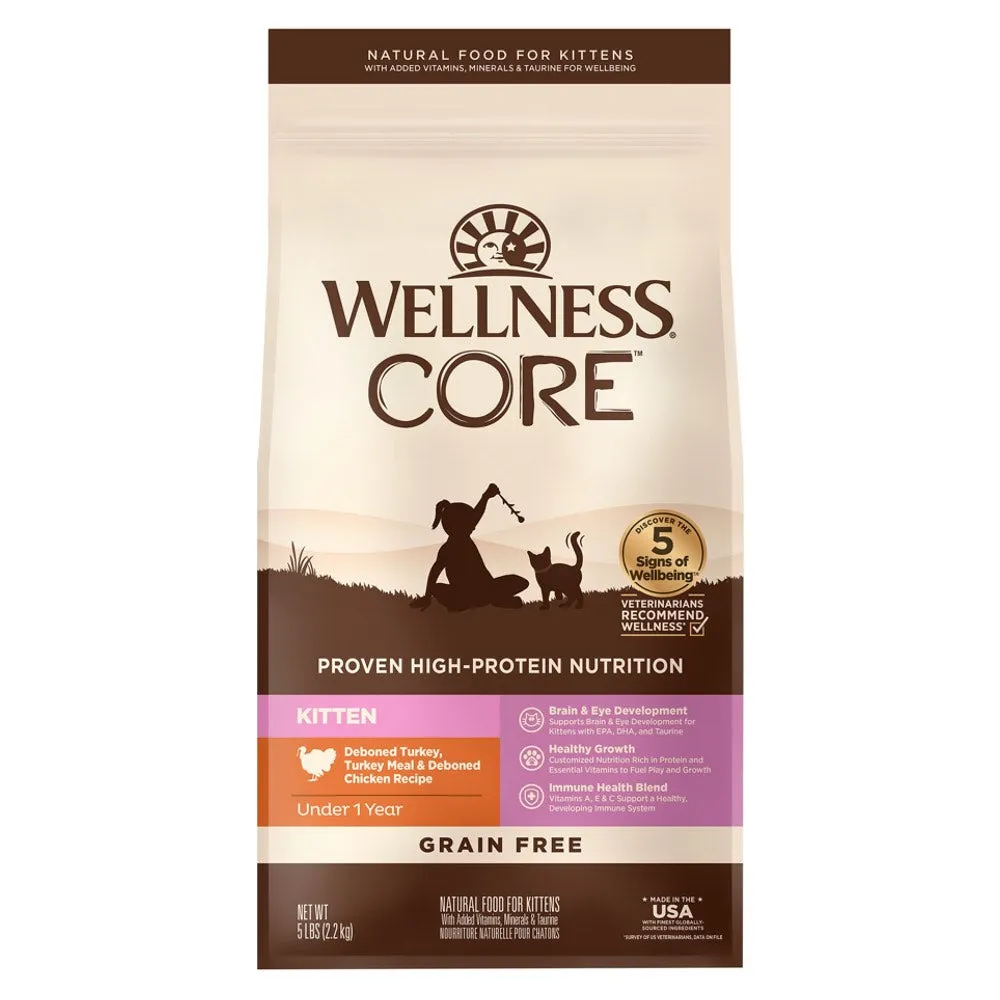 '20% OFF/FREE CANNED FOOD w 5lb': Wellness CORE Kitten Deboned Turkey, Turkey Meal & Deboned Chicken Grain-Free Dry Cat Food