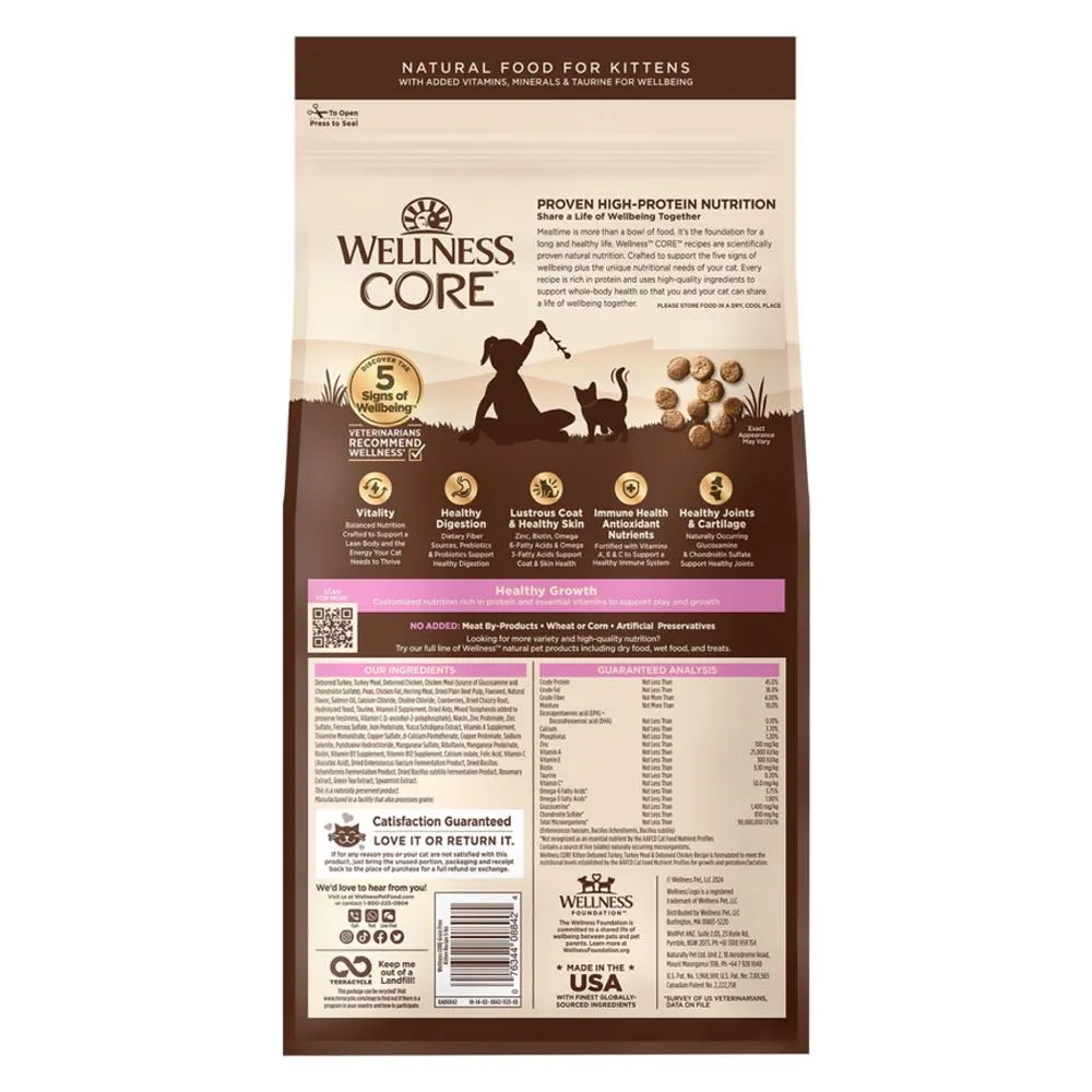 '20% OFF/FREE CANNED FOOD w 5lb': Wellness CORE Kitten Deboned Turkey, Turkey Meal & Deboned Chicken Grain-Free Dry Cat Food
