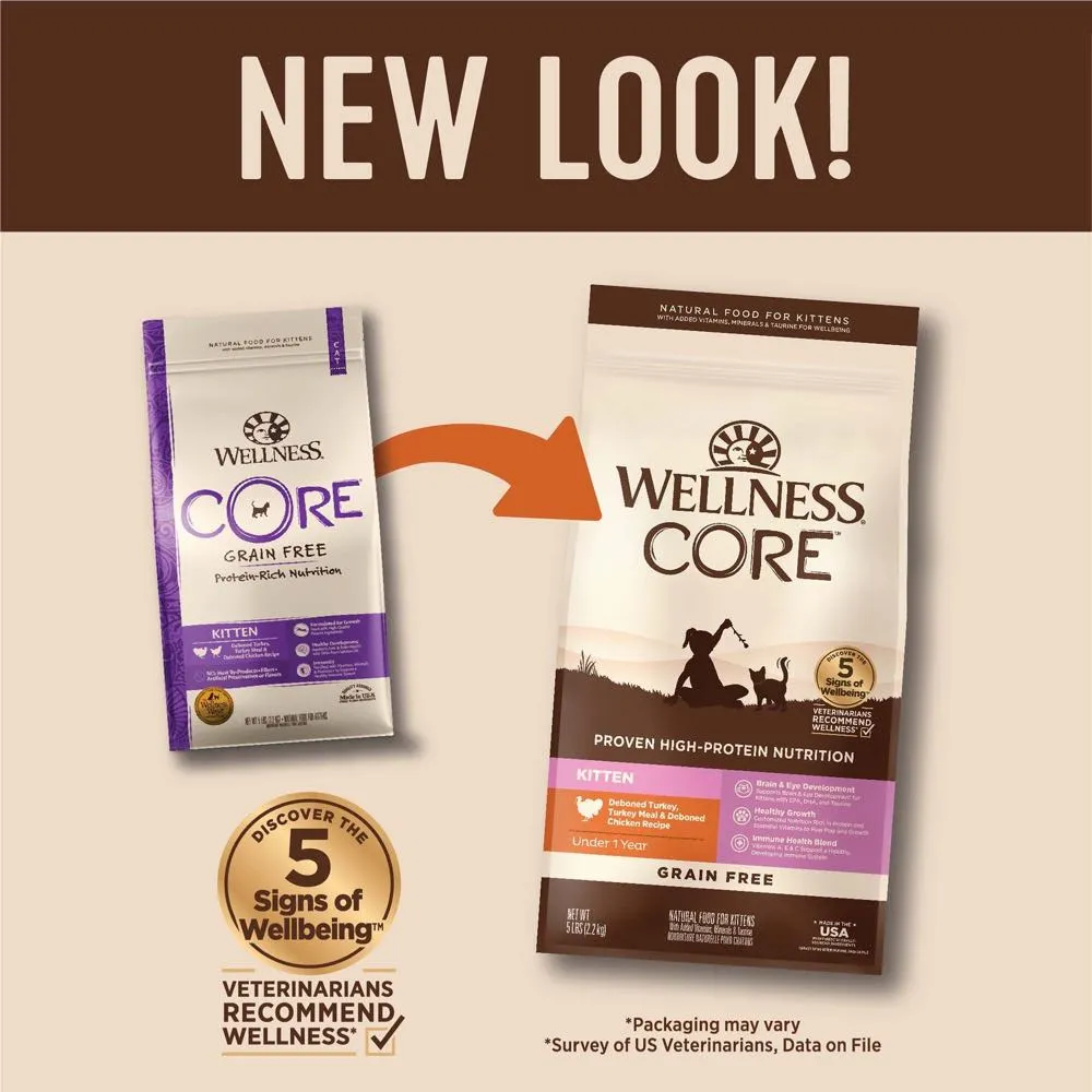 '20% OFF/FREE CANNED FOOD w 5lb': Wellness CORE Kitten Deboned Turkey, Turkey Meal & Deboned Chicken Grain-Free Dry Cat Food