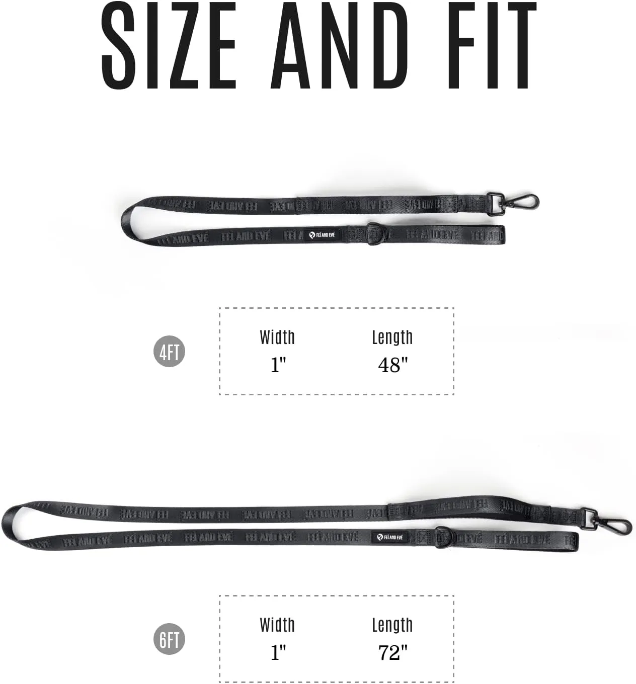 2025 New Edition, Fei & Eve Classic Dog Leash - 6FT, Dual Padded Handles, 360 Swivel Hook, Heavy Duty 210D Nylon - No-Pull Design with Traffic Control Handle - for Small/Medium/Large Dogs, Black