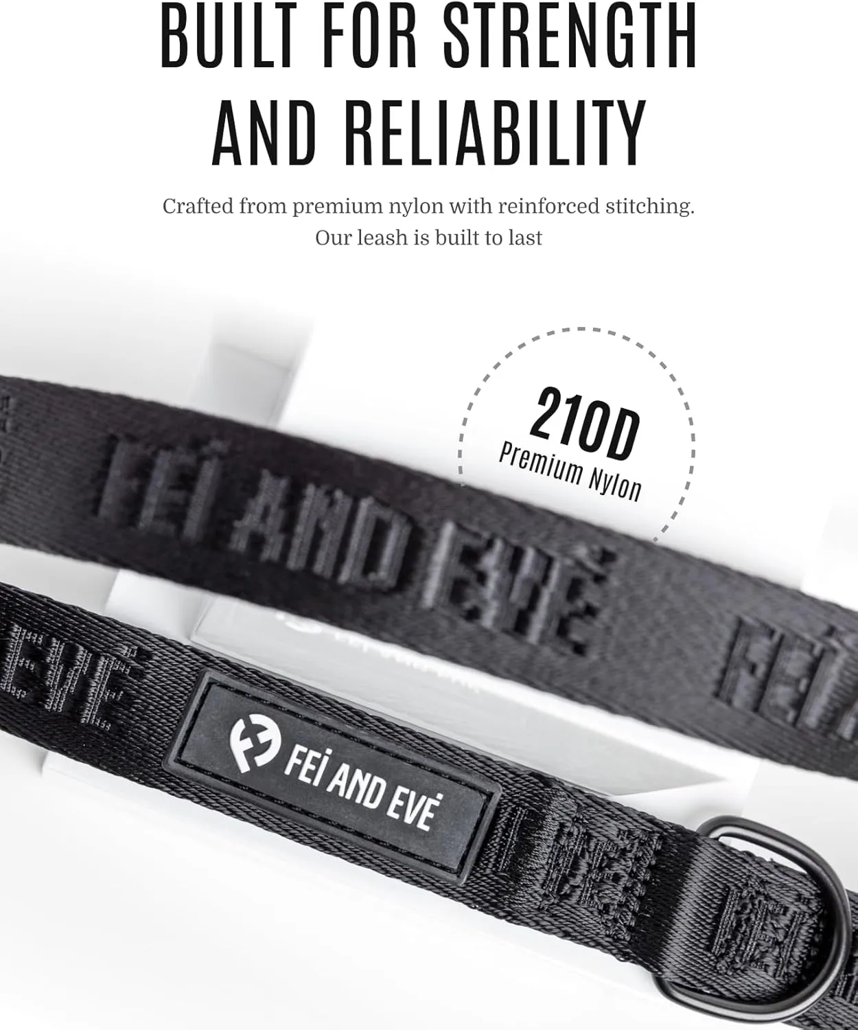 2025 New Edition, Fei & Eve Classic Dog Leash - 6FT, Dual Padded Handles, 360 Swivel Hook, Heavy Duty 210D Nylon - No-Pull Design with Traffic Control Handle - for Small/Medium/Large Dogs, Black