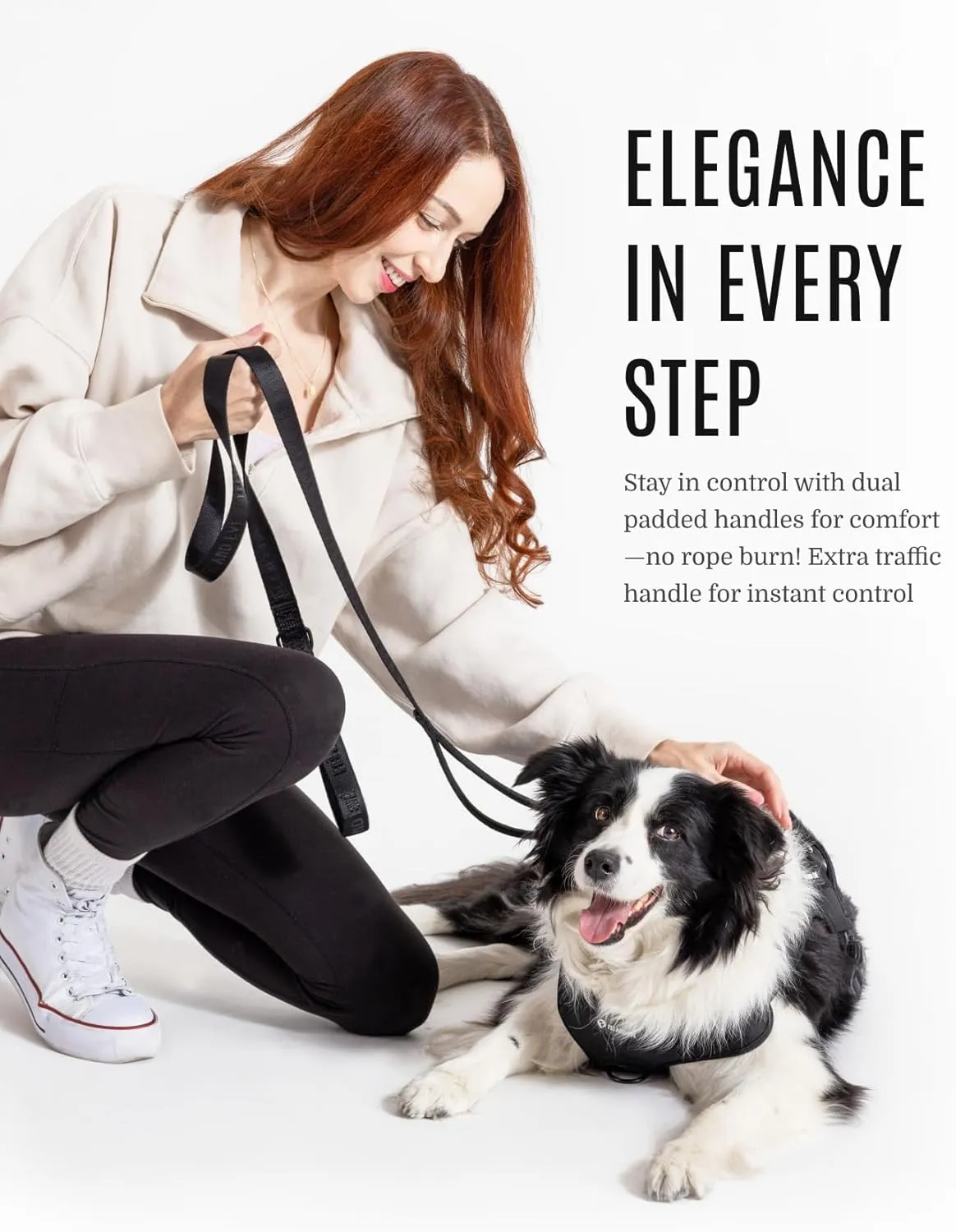 2025 New Edition, Fei & Eve Classic Dog Leash - 6FT, Dual Padded Handles, 360 Swivel Hook, Heavy Duty 210D Nylon - No-Pull Design with Traffic Control Handle - for Small/Medium/Large Dogs, Black