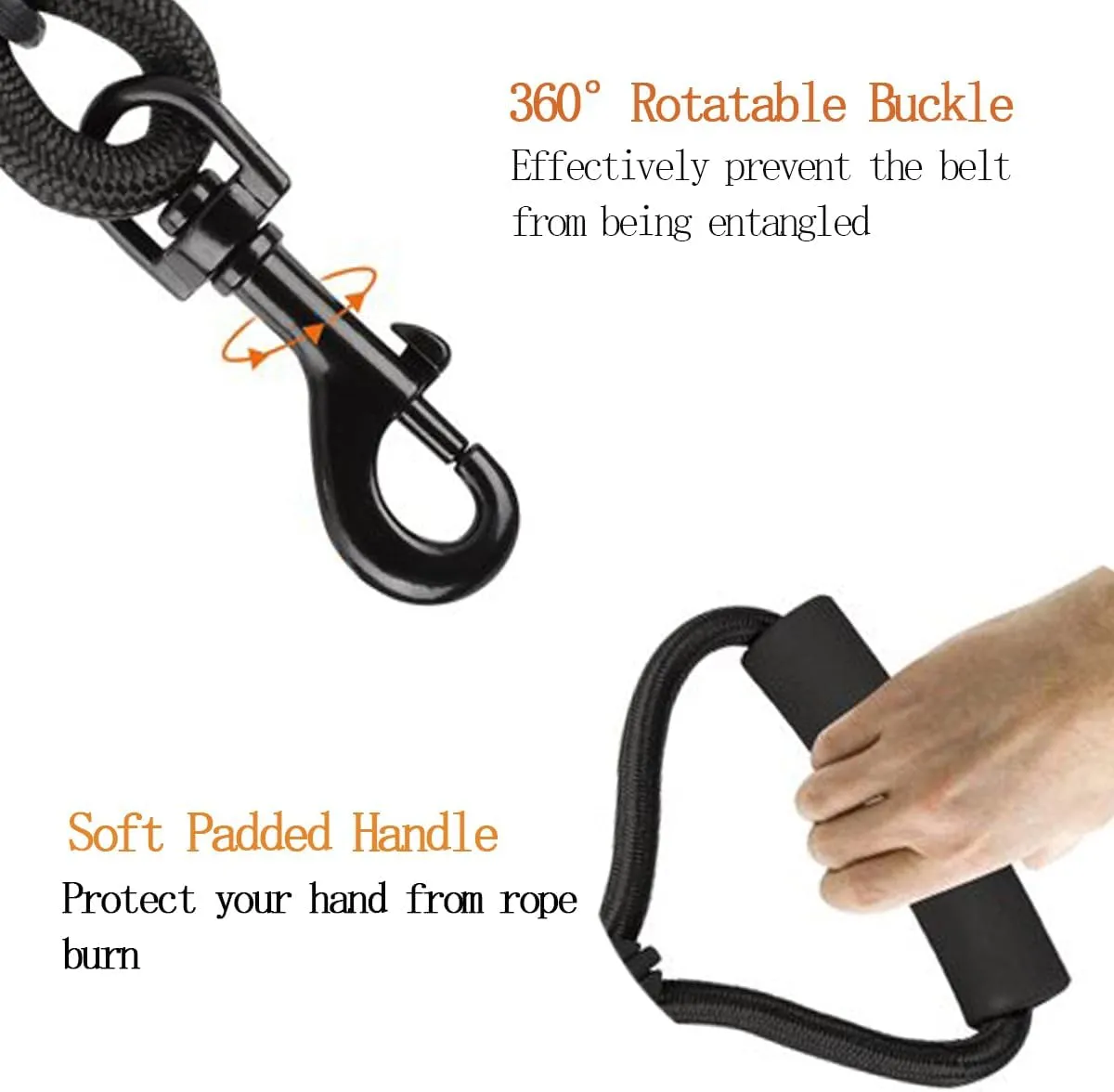 3 in 1 Durable Nylon Dog Leash with Padded Handle, 360 Swivel No Tangle Climbing Rope Removable Pet Traction Rope, Lead for Medium Large Dogs Black