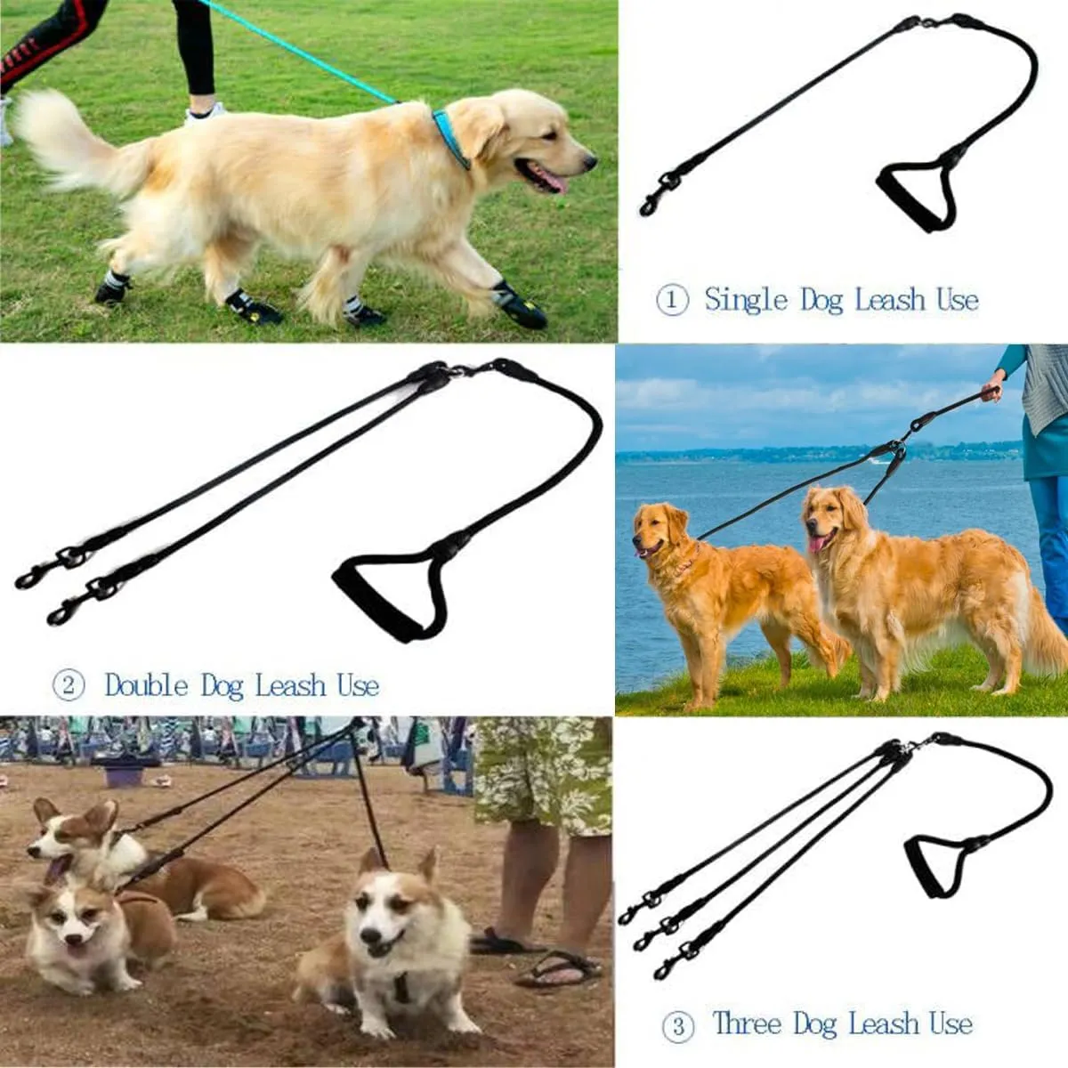 3 in 1 Durable Nylon Dog Leash with Padded Handle, 360 Swivel No Tangle Climbing Rope Removable Pet Traction Rope, Lead for Medium Large Dogs Black