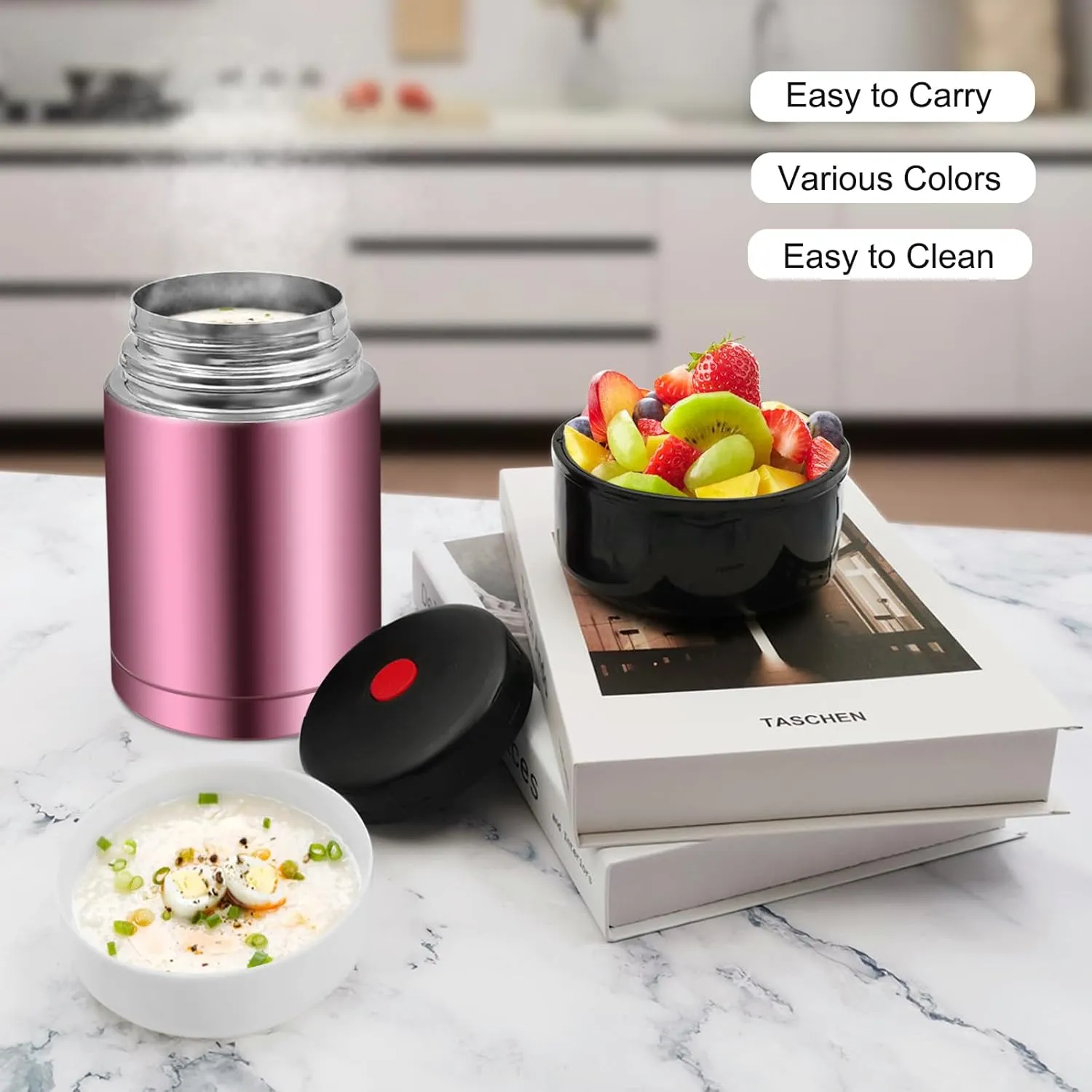 35oz Soup Thermos, Stainless Steel Thermos for Hot Food, Wide Mouth Food Thermos Jar, Insulated Lunch Container Leak Proof Vacuum Thermal Flask(rosered)