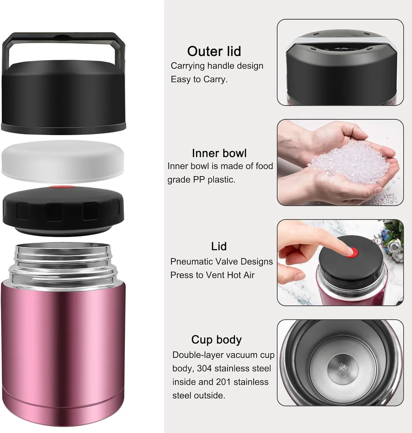 35oz Soup Thermos, Stainless Steel Thermos for Hot Food, Wide Mouth Food Thermos Jar, Insulated Lunch Container Leak Proof Vacuum Thermal Flask(rosered)