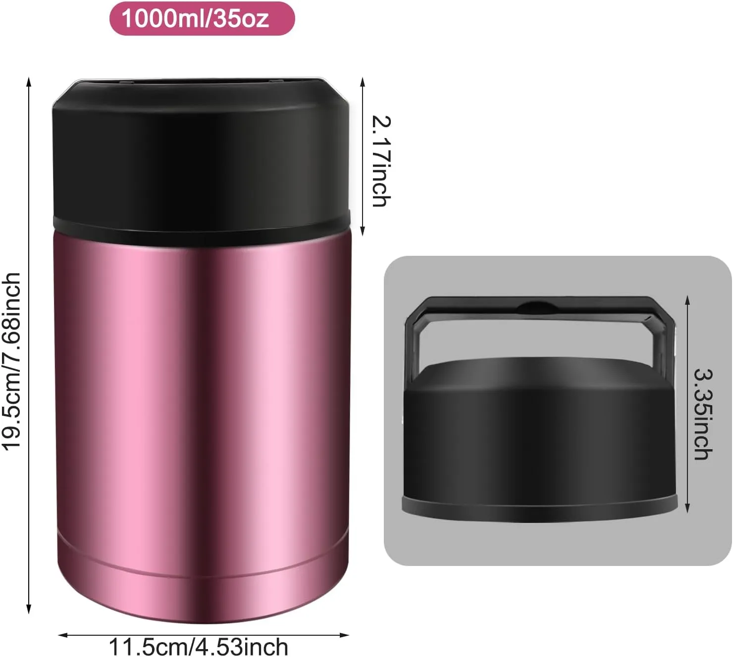 35oz Soup Thermos, Stainless Steel Thermos for Hot Food, Wide Mouth Food Thermos Jar, Insulated Lunch Container Leak Proof Vacuum Thermal Flask(rosered)