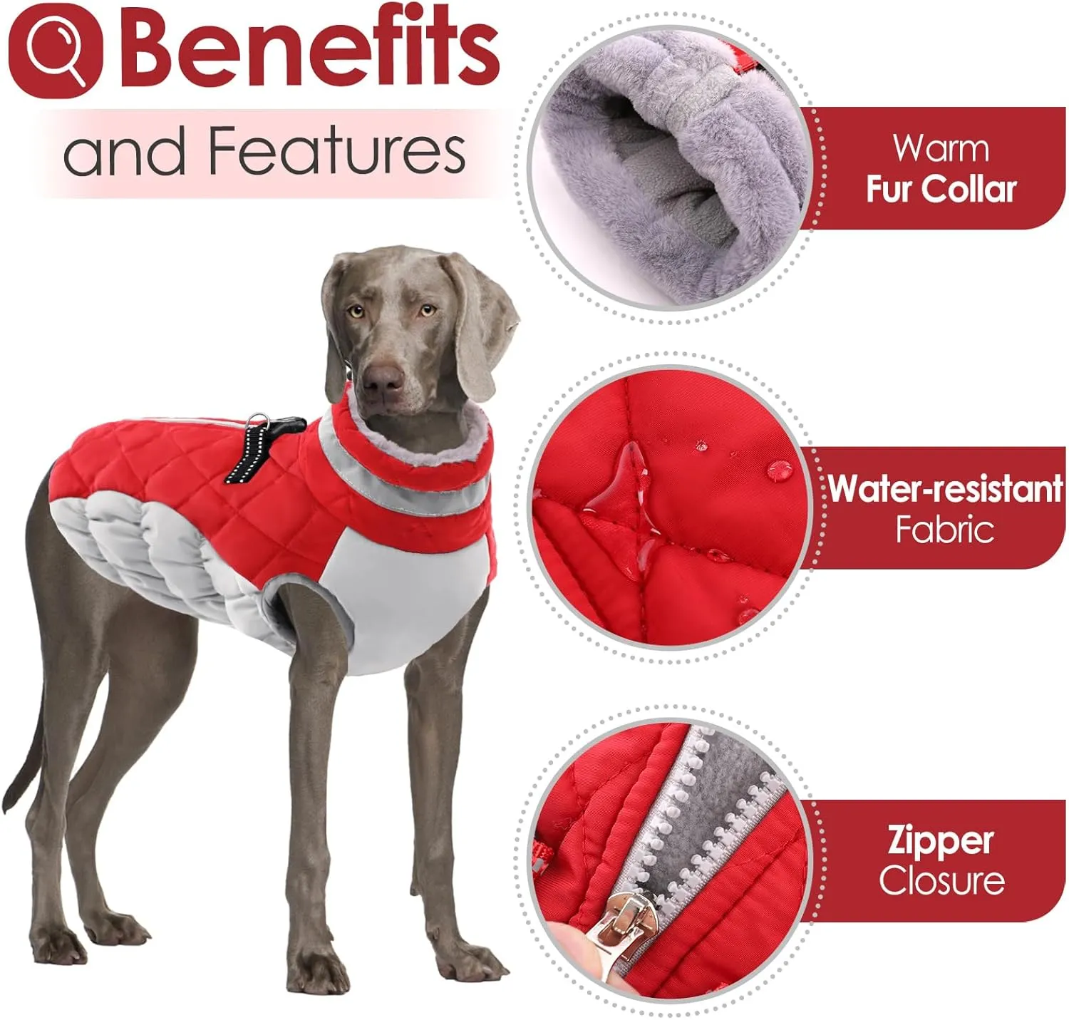 AOFITEE Dog Coat, Warm Dog Winter Coat, Reflective Cold Weather Dogs Puffer Jacket with Harness Built in, Waterproof Pet Fleece Vest Snowsuit for Small Medium Large Dogs, Christmas Red L
