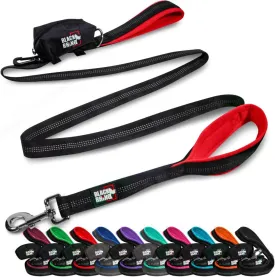 Black Rhino 6 ft Long Heavy Duty Dog Leash with Traffic Handle for Medium and Large Dogs - with Padded Neoprene Dual Handles, Bag and Clip - Reflective, Durable, and Weather Resistant - Red