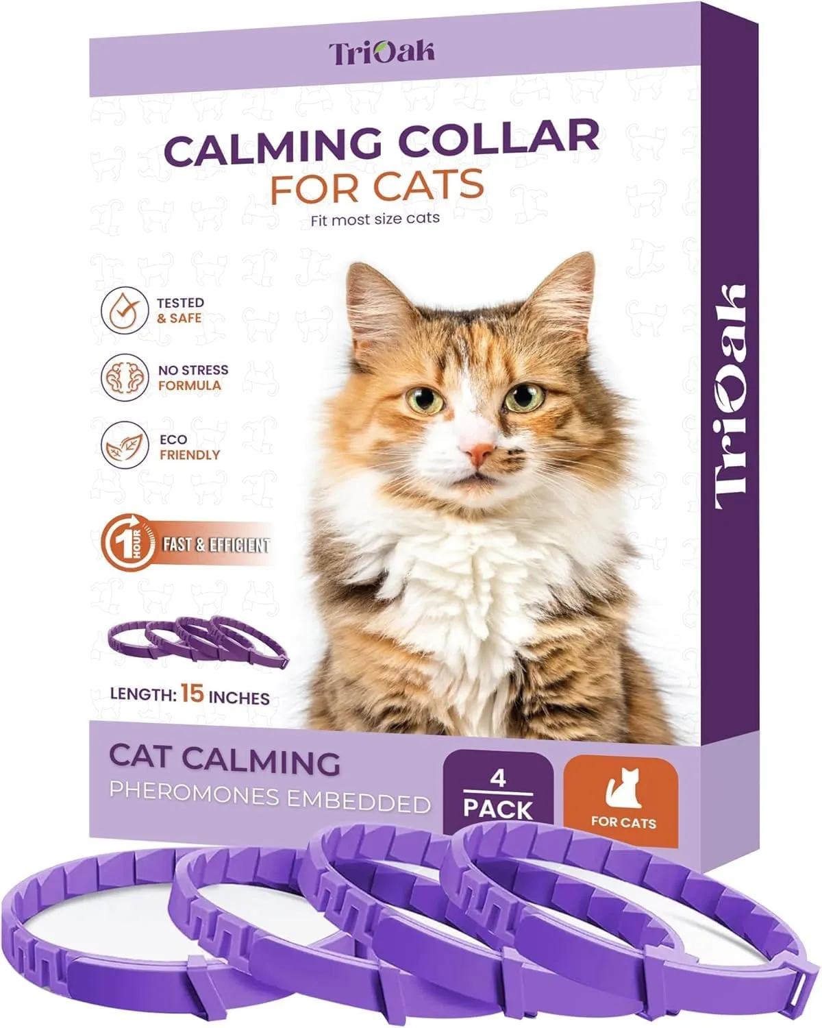 Calming Collar for Cats: Pheromone-Infused Anxiety Relief for Cats, Stress & Behavior Control, Long-Lasting 30-Day Effect, Adjustable & Waterproof, 4 Pack (Purple)