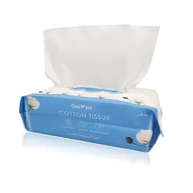 Charmyth Extra Thick Disposable Face Towel, Disposable Makeup Removing Wipes, 100% USA Cotton and 100% Organic & Cruelty Free, Lint-Free Cotton Tissues for Sensitive Skin (80 Count/Bag)