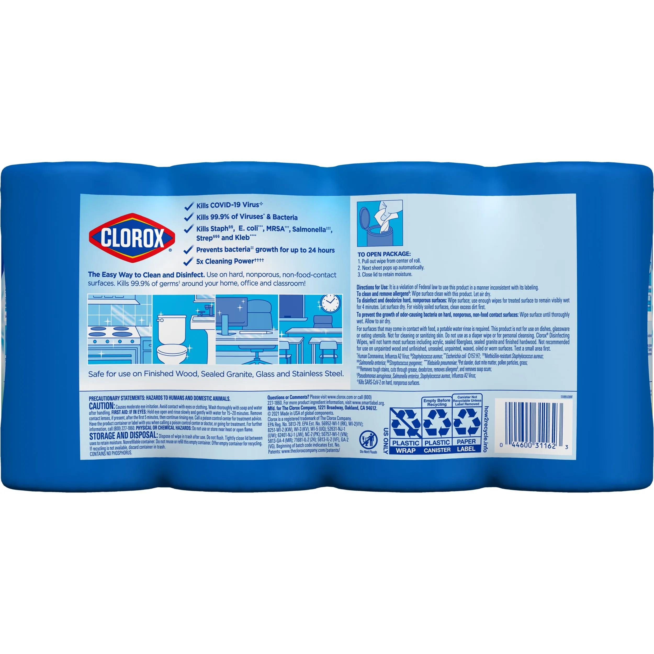 Clorox Bleach-Free Disinfecting and Cleaning Wipes, 300 Count, 4 Pack