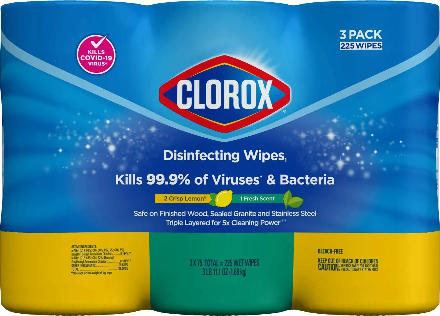 Clorox Disinfecting Wipes Value Pack,75 Count (Pack of 3) (Package May Vary)