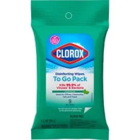 Clorox On The Go Bleach-Free Disinfecting Wipes - Ready-To-Use Wipe - Fresh Scent - 9 / Pack - 24 / Carton - White