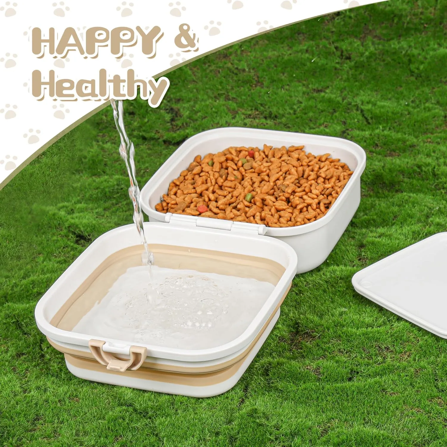 Collapsible Dog and Cat Food Bowl,2-in-1 Pet Food and Water Feeder,Easy to carry with loop handleCollapsible Dog Bowls for Travel for Traveling Camping Walking