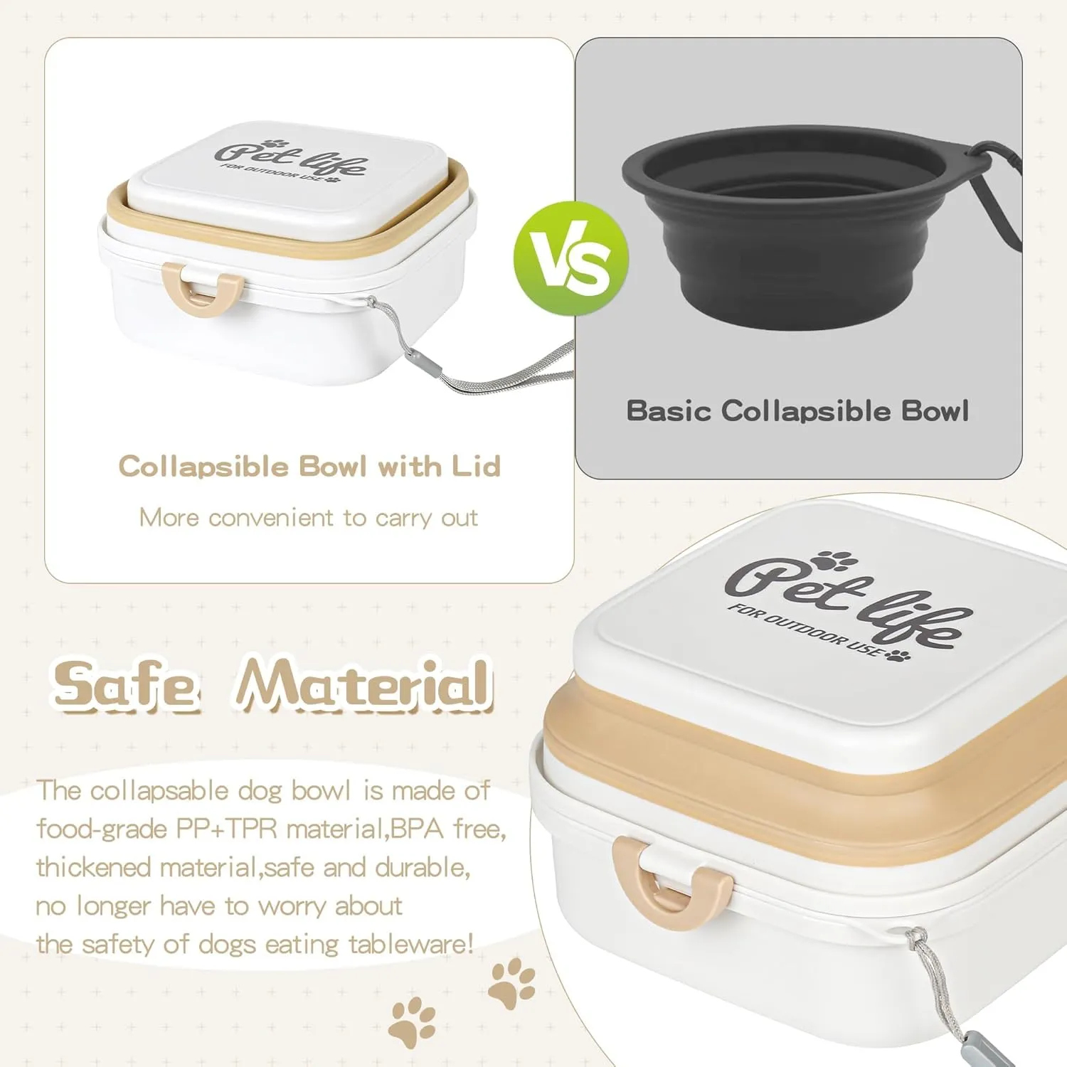 Collapsible Dog and Cat Food Bowl,2-in-1 Pet Food and Water Feeder,Easy to carry with loop handleCollapsible Dog Bowls for Travel for Traveling Camping Walking