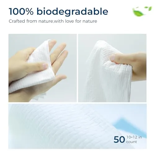 Disposable Face Towel Biodegradable Facial Towel for Clean Face Skin 50 Count 10"×12" Face Towelettes XL for Makeup Remover and Soft for Sensitive Skin