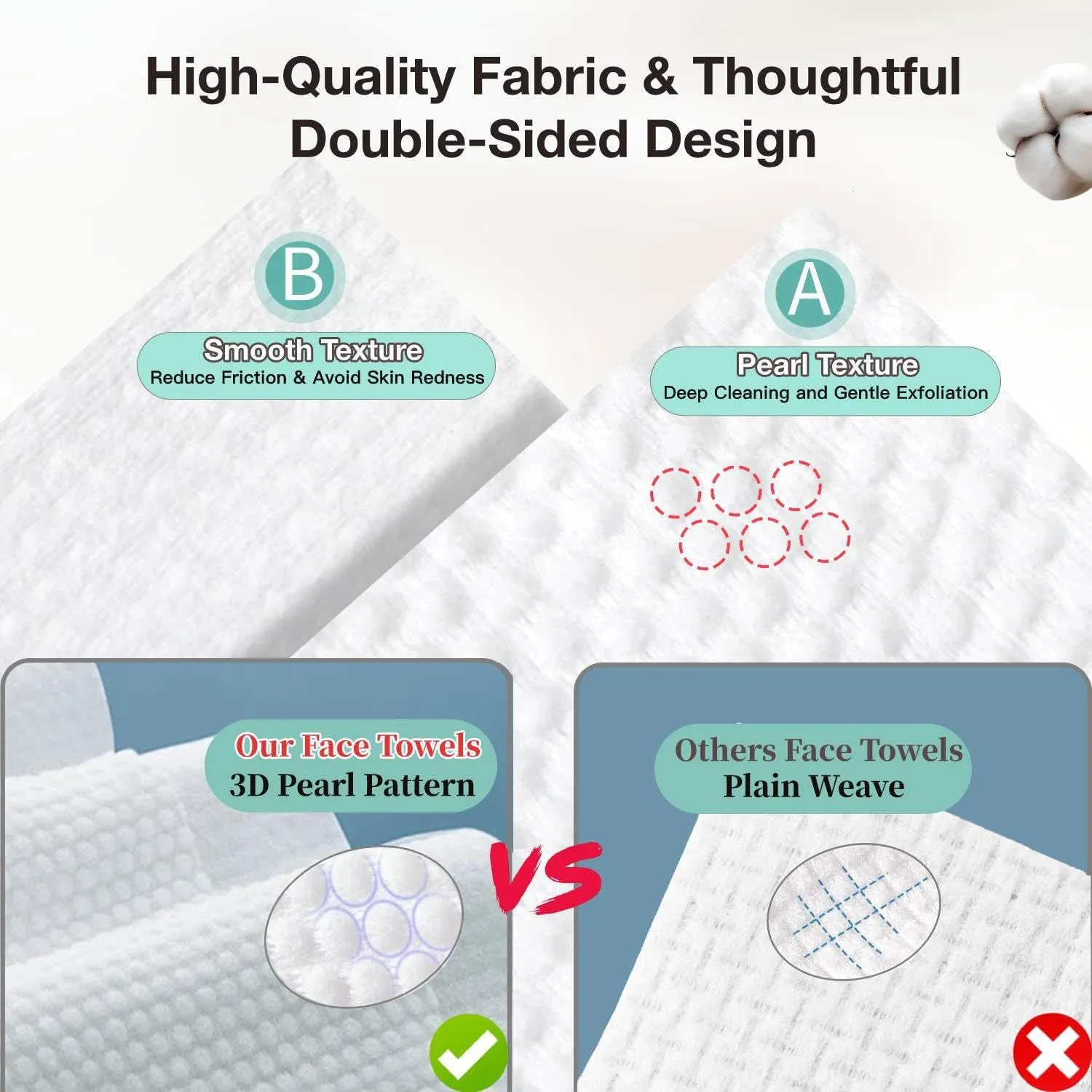 disposable Face Towels, 100% Cotton Face Towelettes Disposable, Makeup Remover Dry Face Wipe for Women Cleansing, Facial Wash Cloth for Sensitive Skin