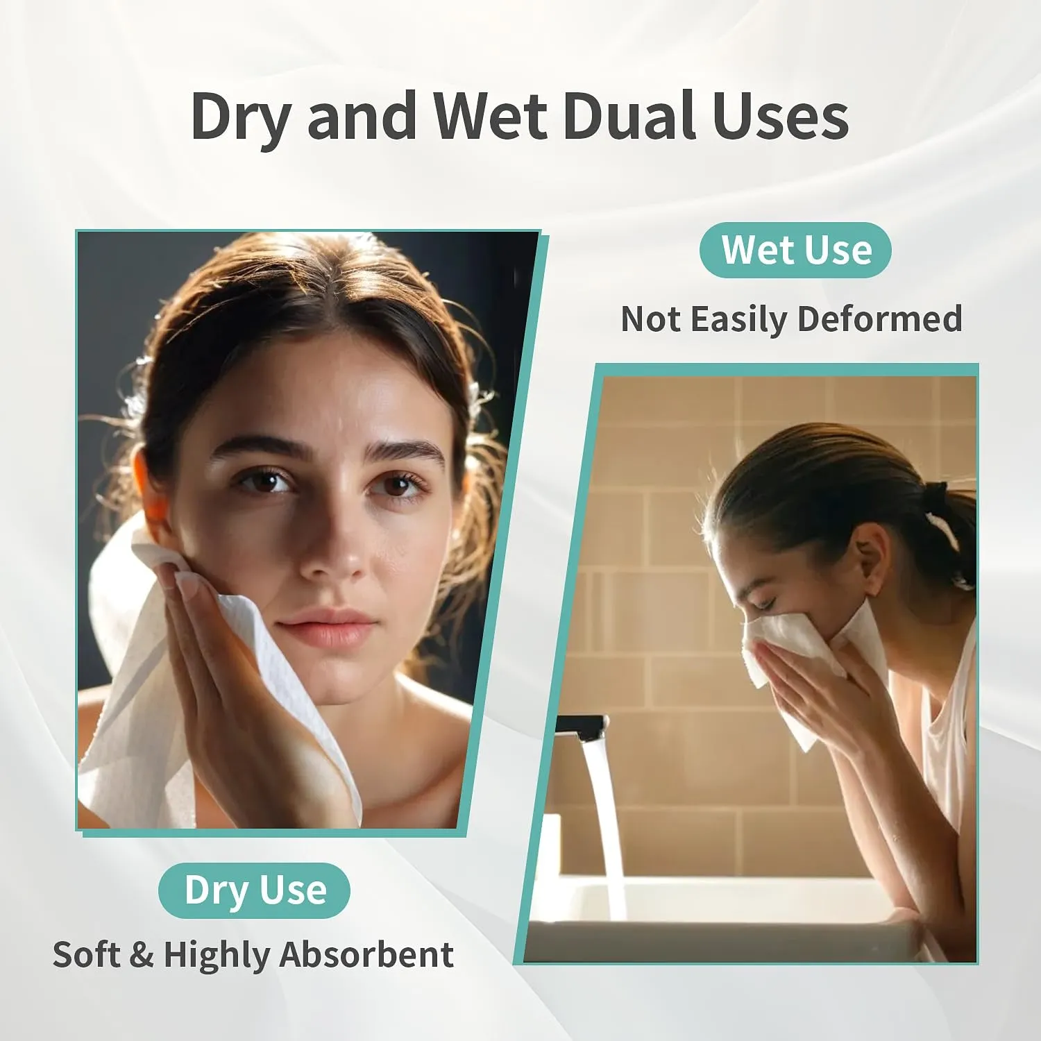 disposable Face Towels, 100% Cotton Face Towelettes Disposable, Makeup Remover Dry Face Wipe for Women Cleansing, Facial Wash Cloth for Sensitive Skin