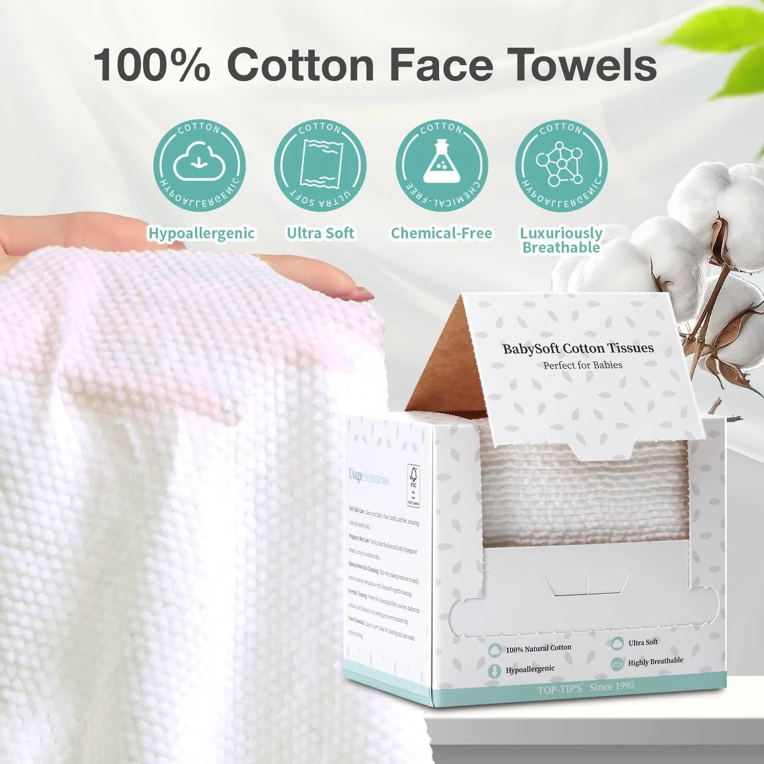 disposable Face Towels, 100% Cotton Face Towelettes Disposable, Makeup Remover Dry Face Wipe for Women Cleansing, Facial Wash Cloth for Sensitive Skin