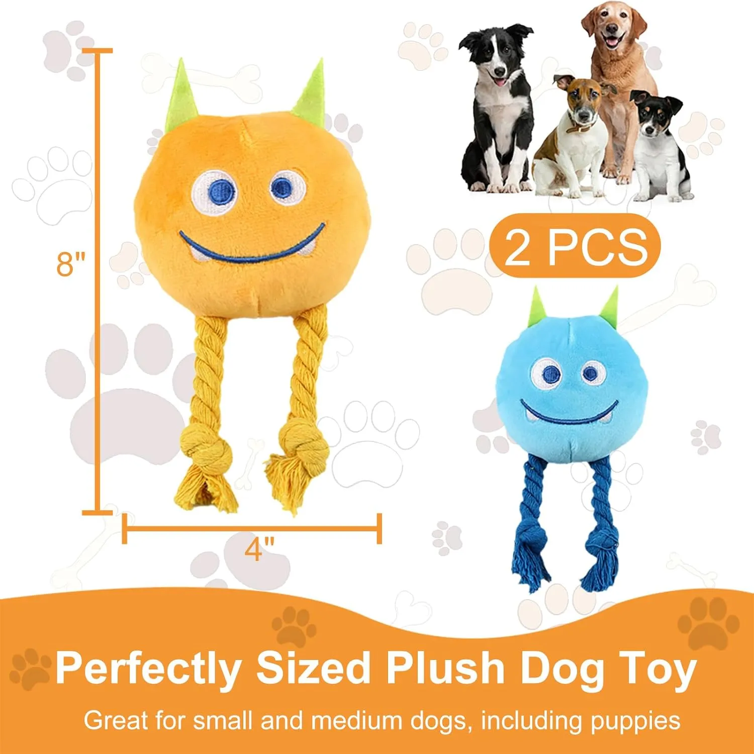 Dog Toys for Small Dogs - 2 Pack Puppy Toys to Keep Them Busy - Squeaky Rope Plush Dog Toys for Small and Medium Breed