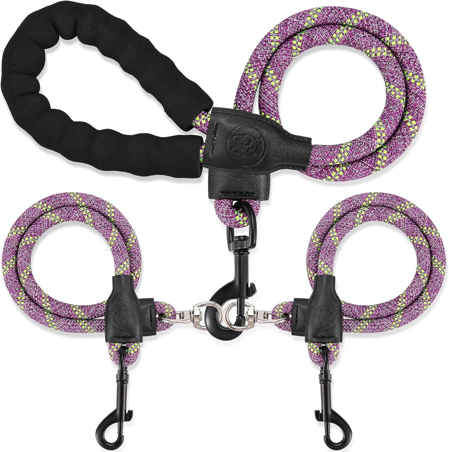 Double Dog Leash, Dual Dog Leash, 360 Swivel No Tangle Walking Training Two Dog Leash, Comfortable Shock Absorbing Climbing Reflective Leash for Small Medium and Large Dogs