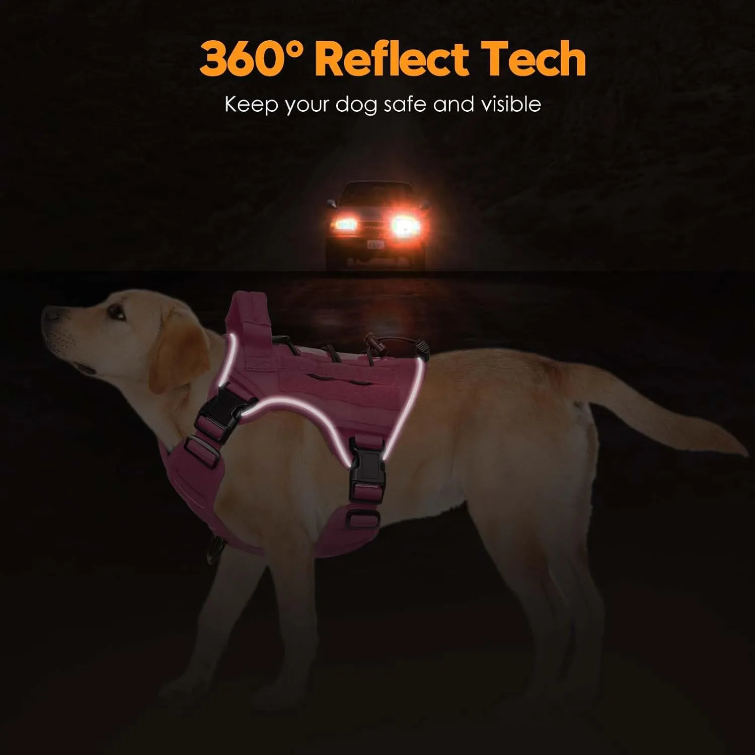 Heavy-Duty Tactical Dog Harness for Large Dogs, No Pull Adjustable Reflective Pet Vest with Molle System, K9 Military-Grade Control for Service Training, Outdoor & 10  Breeds, Pink, Large
