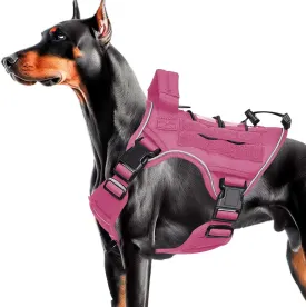 Heavy-Duty Tactical Dog Harness for Large Dogs, No Pull Adjustable Reflective Pet Vest with Molle System, K9 Military-Grade Control for Service Training, Outdoor & 10  Breeds, Pink, Large