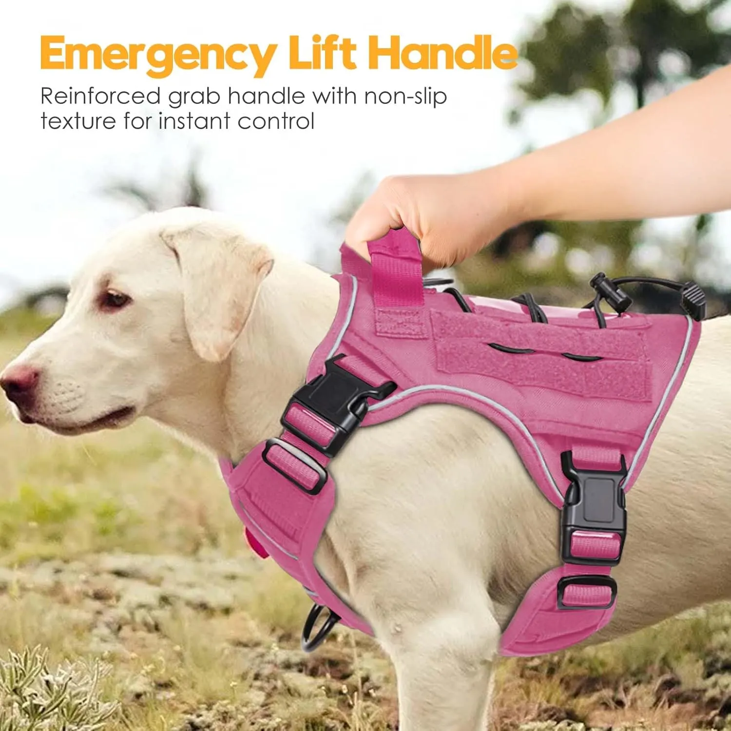 Heavy-Duty Tactical Dog Harness for Large Dogs, No Pull Adjustable Reflective Pet Vest with Molle System, K9 Military-Grade Control for Service Training, Outdoor & 10  Breeds, Pink, Large
