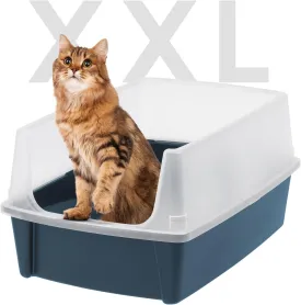 IRIS USA XX-Large Cat Litter Box, Open Top Extra Large Litter Box for Big Cats and Multi-Cat Households, High Sided Scatter Shield, Easy to Clean, 30" L x 20" W x 14" H, Navy