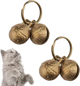 kcrygogo Bells for Cat Collars - 2 Pack Copper Bells for Little Dogs & Cats Noise Maker Anti-Theft Bell Come with Silver Pet Anti-Lost ID Pendant Tags (2Set)