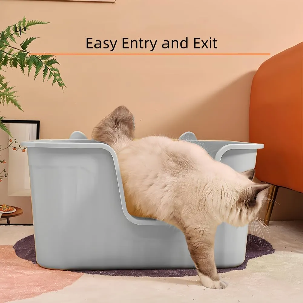Large Cat Litter Box 20" L x 16" W x 12" H Jumbo Cat Litter Box for Multi Cat Households, High Sided Litter Box& Top Entry,Anti-Splashing Kitty Litter Box Easy Cleaning.Gray