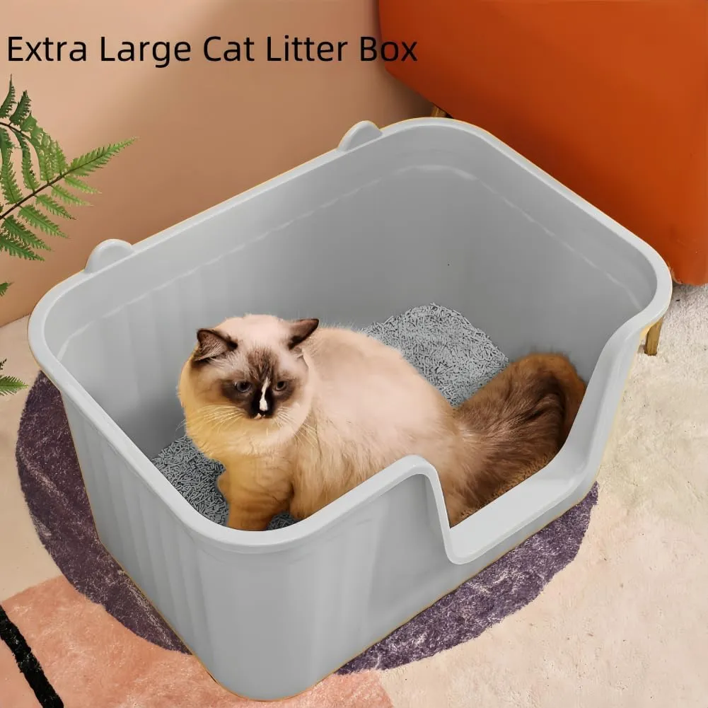 Large Cat Litter Box 20" L x 16" W x 12" H Jumbo Cat Litter Box for Multi Cat Households, High Sided Litter Box& Top Entry,Anti-Splashing Kitty Litter Box Easy Cleaning.Gray