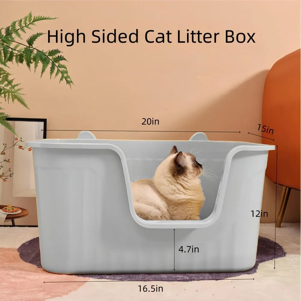 Large Cat Litter Box 20" L x 16" W x 12" H Jumbo Cat Litter Box for Multi Cat Households, High Sided Litter Box& Top Entry,Anti-Splashing Kitty Litter Box Easy Cleaning.Gray
