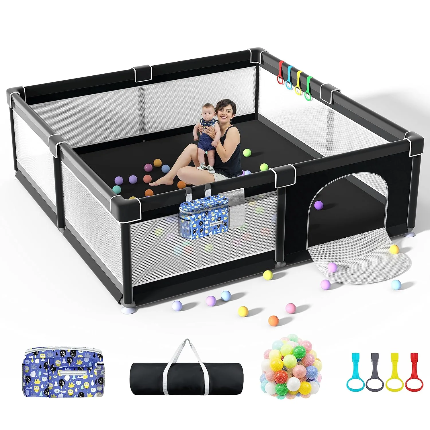 LUTIKIANG Playpen, 79" X 71" Extra Large Playpen, Play Pen for Babies and Toddlers, Kids Play Pen, Sturdy Safety Play Yard, Baby Fence with gate, Play Pin for Toddler (Black)