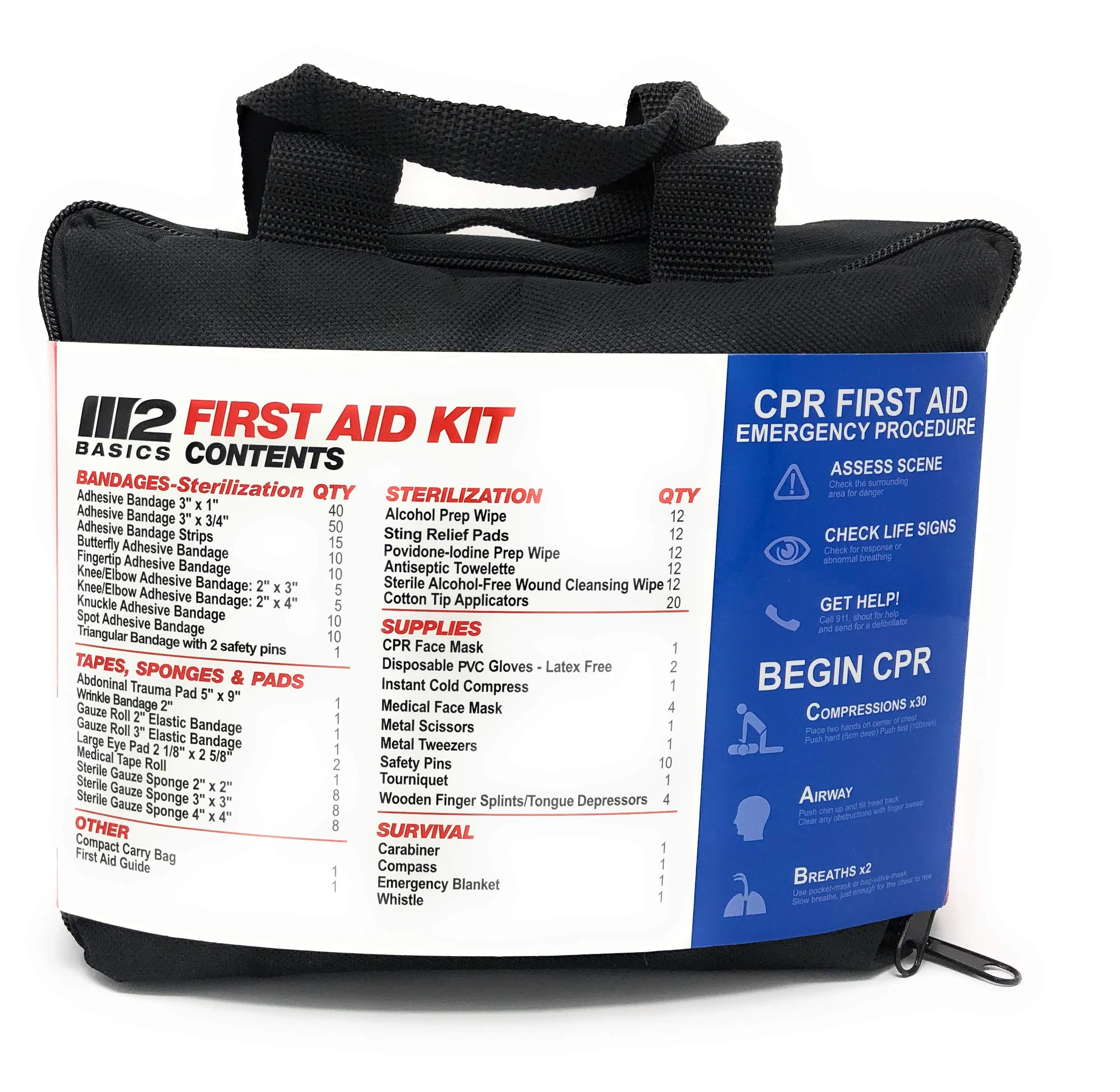 M2 BASICS 300 Piece (40 Unique Items) First Aid Kit w/Bag | Free First Aid Guide | Emergency Medical Supply | for Home, Office, Outdoors, Car, Camping, Travel, Survival, Workplace