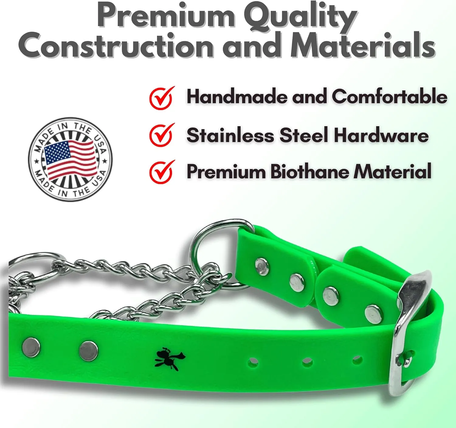 Martingale Collar for Dogs, Biothane, Stainless Steel Hardware, No Pull, Made in The USA, Professional Grade, XXS, Green