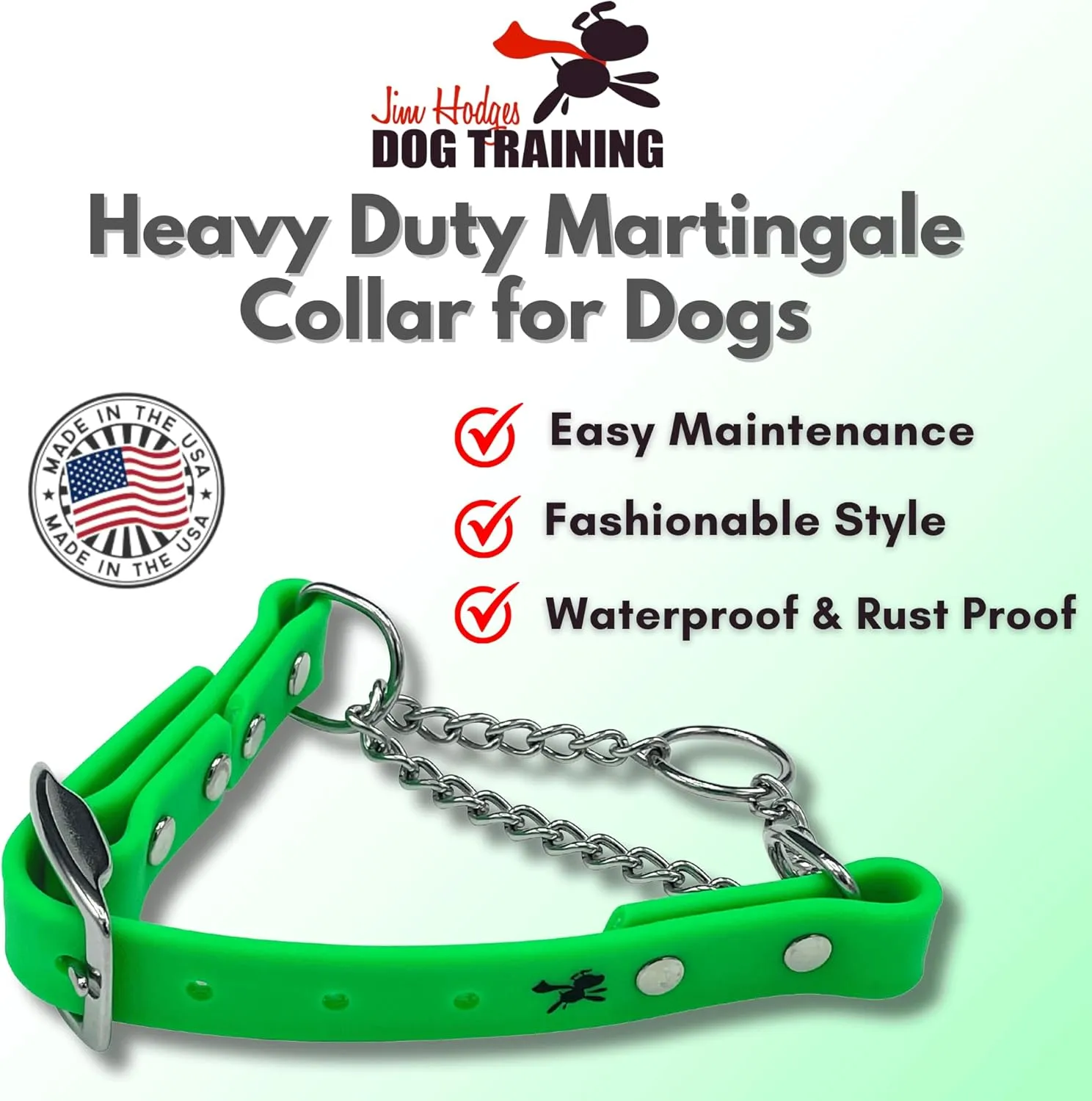 Martingale Collar for Dogs, Biothane, Stainless Steel Hardware, No Pull, Made in The USA, Professional Grade, XXS, Green