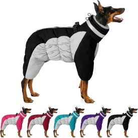 MIGOHI Full Body Coat, Reflective Warm Winter Coat with Harness, Turtleneck Fleece Jacket for Small Medium Large Dogs, Four-Legged Windproof Waterproof Snowsuit with Zipper