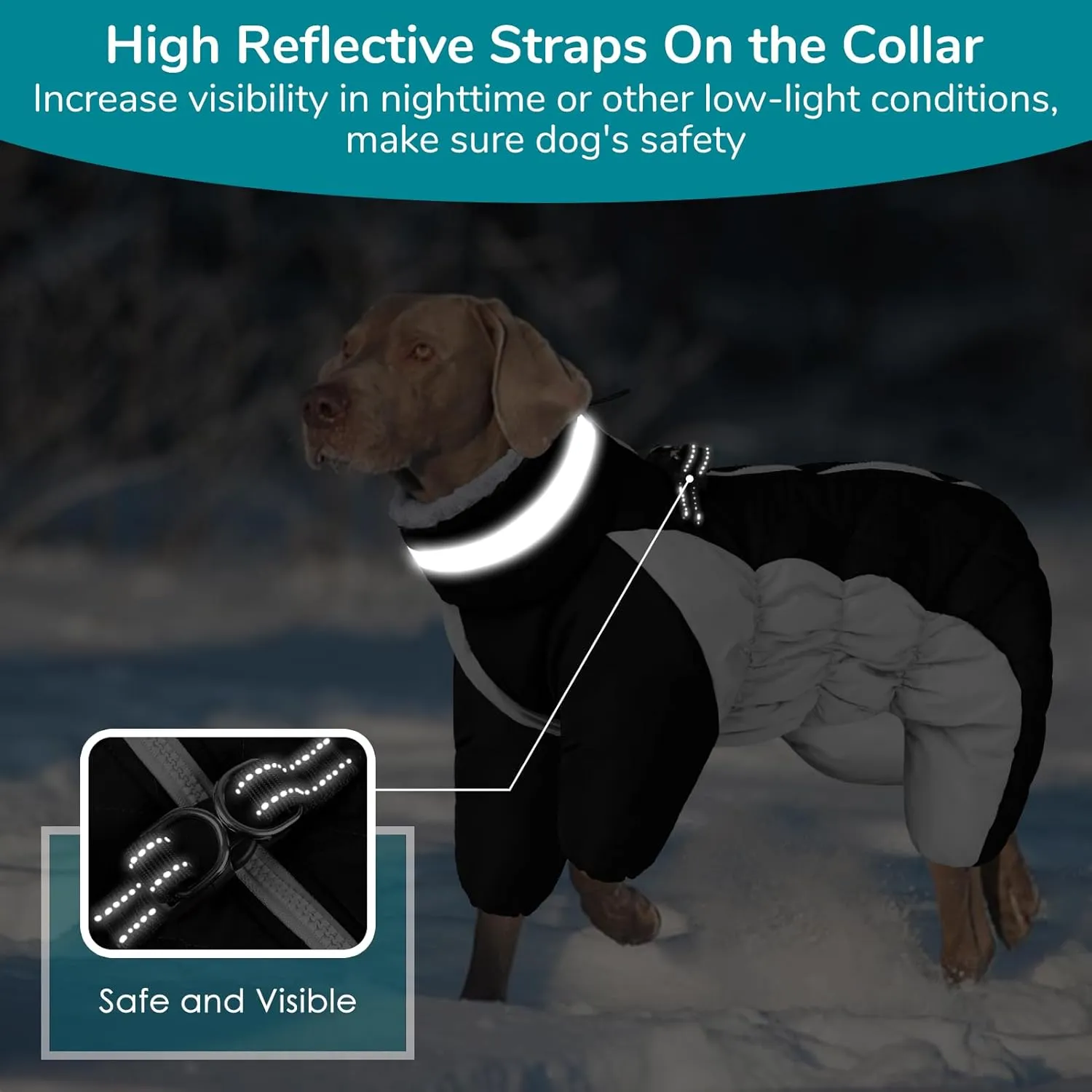 MIGOHI Full Body Coat, Reflective Warm Winter Coat with Harness, Turtleneck Fleece Jacket for Small Medium Large Dogs, Four-Legged Windproof Waterproof Snowsuit with Zipper