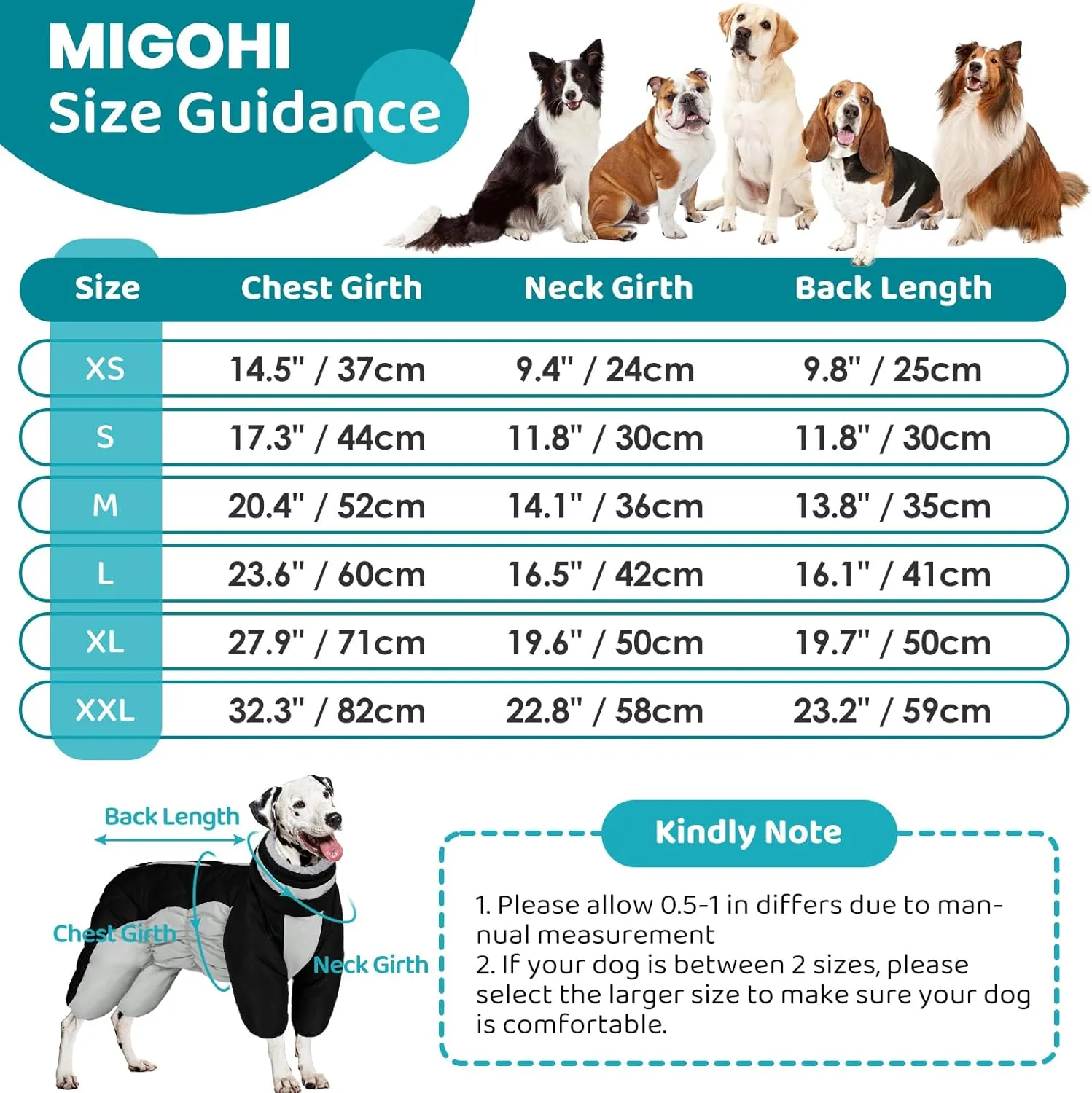 MIGOHI Full Body Coat, Reflective Warm Winter Coat with Harness, Turtleneck Fleece Jacket for Small Medium Large Dogs, Four-Legged Windproof Waterproof Snowsuit with Zipper