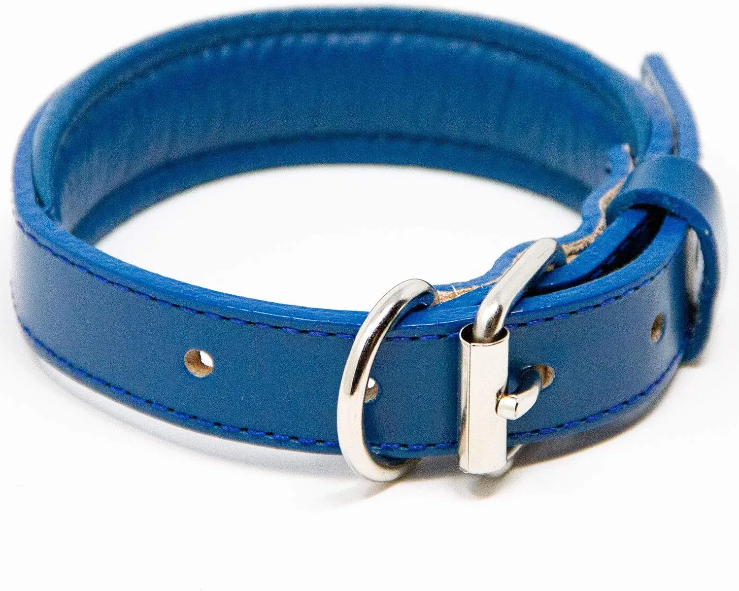 Padded Dog Collar - Best Full Grain Heavy Duty Genuine Leather Collar - Blue - Small