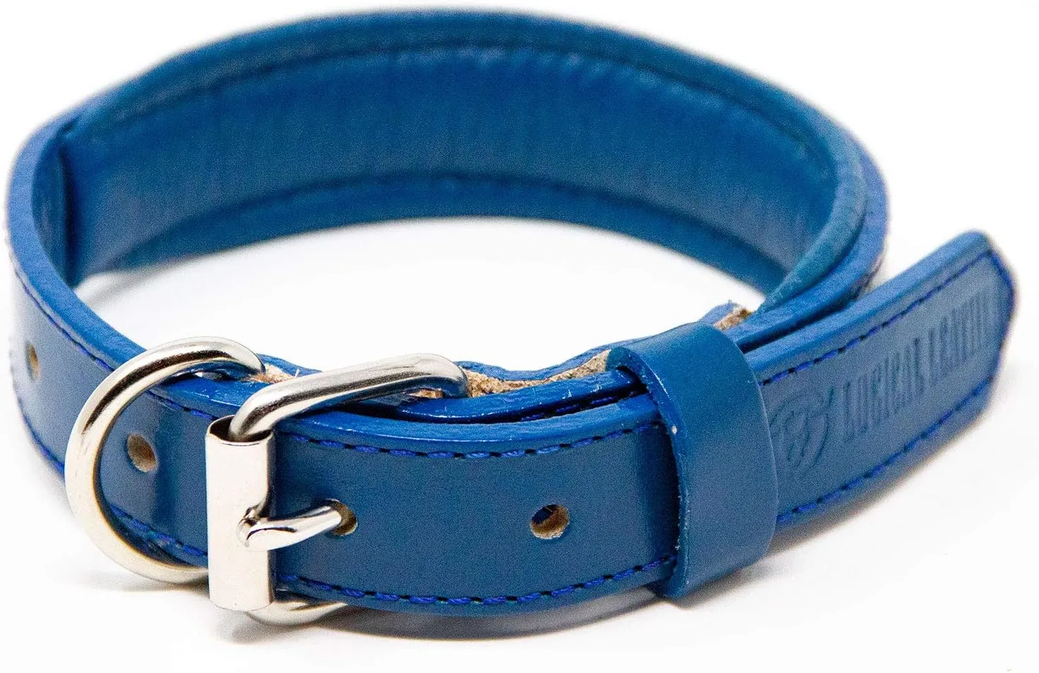 Padded Dog Collar - Best Full Grain Heavy Duty Genuine Leather Collar - Blue - Small
