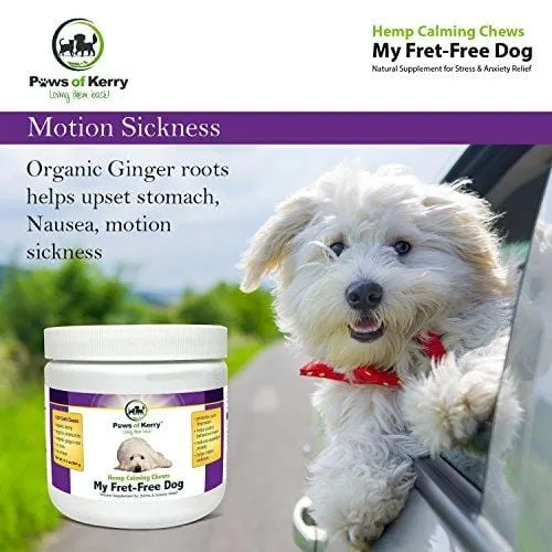 Paws of Kerry #1 Calming Treats for Dogs Anxiety, Natural Relief from Separation Anxiety, Organic Hemp Oil Soft Chews & Calm Aid for Motion Sickness, Storms, L-Tryptophan & Organic Chamomile |120 Soft