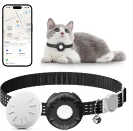 Pet Tracker for Cats, Compatible with Apple Find My App (Only iOS), Cat Tracker Collar with Safety Elastic Buckle, Cat GPS Tracker Works with Any Collar, No Monthly Fee, Waterproof, Black