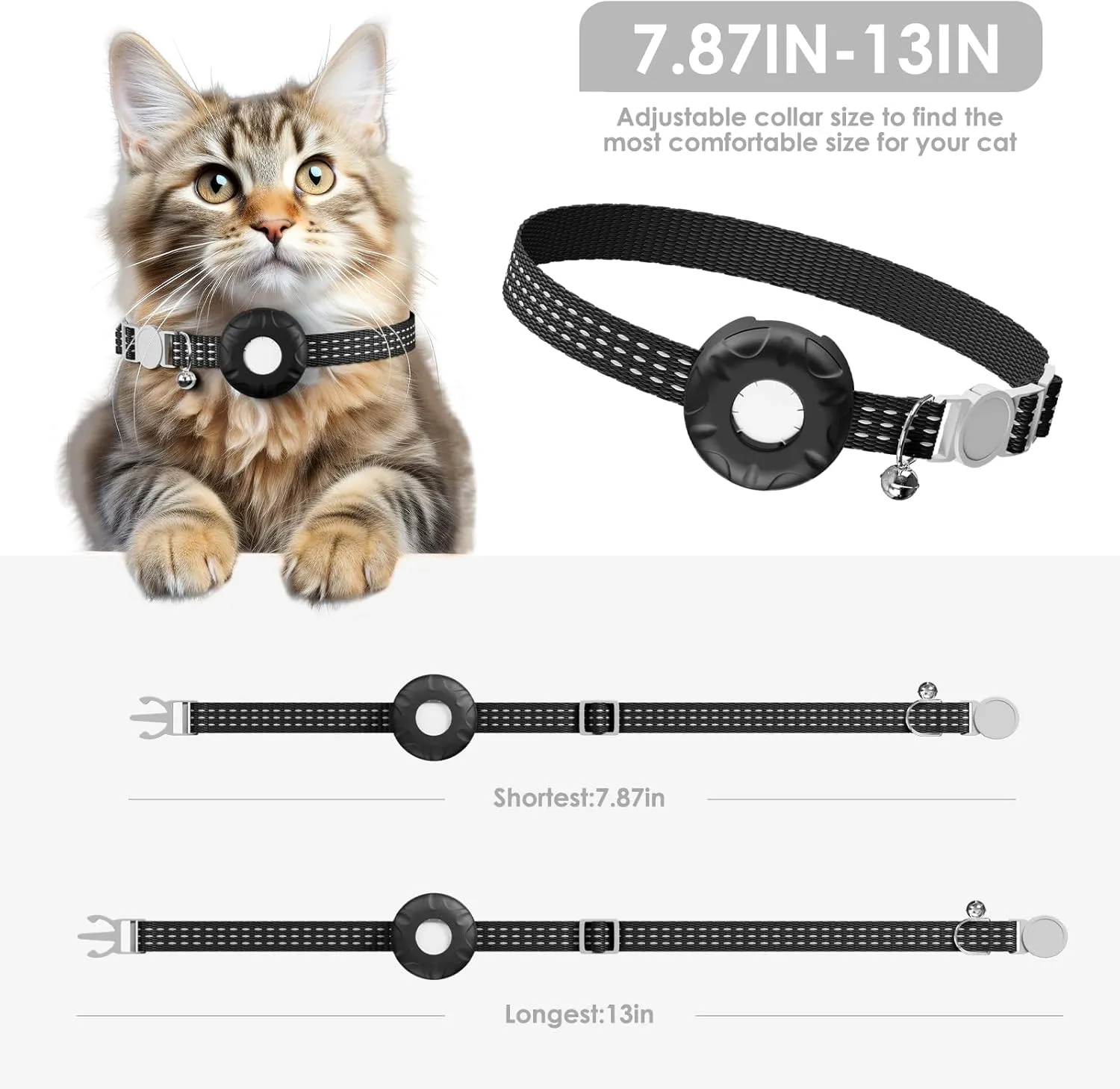 Pet Tracker for Cats, Compatible with Apple Find My App (Only iOS), Cat Tracker Collar with Safety Elastic Buckle, Cat GPS Tracker Works with Any Collar, No Monthly Fee, Waterproof, Black