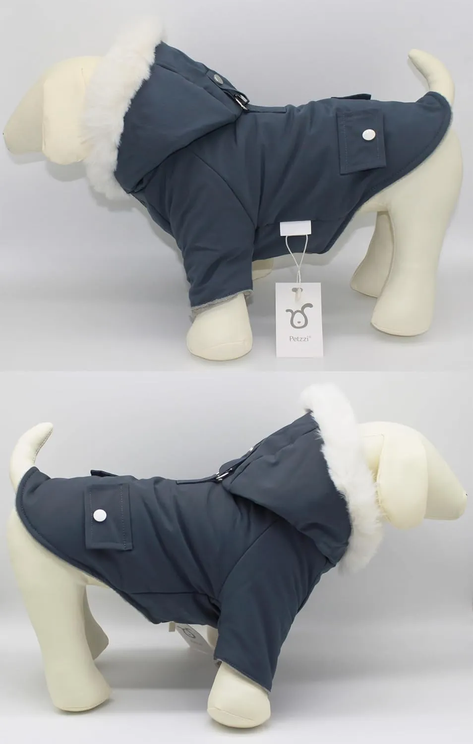 Pet Warm Dog Coat for Winter Dog Clothes Hooded Dog Jacket for Small Puppies Medium Large Dog Cat Clothes Insulated Padded Snow Jacket for Cold Weather Faux Fur (X-Small, Slate Blue)