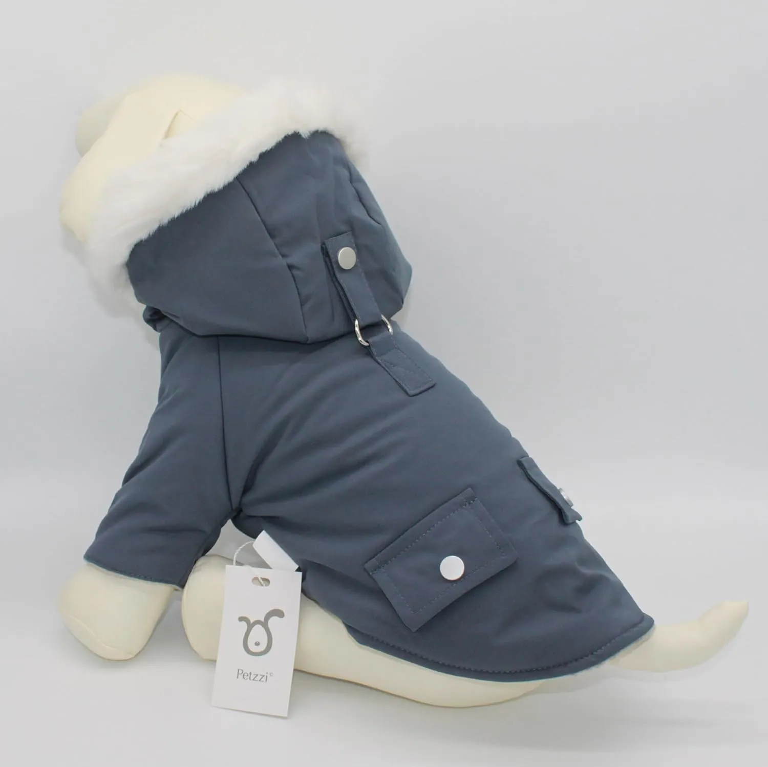 Pet Warm Dog Coat for Winter Dog Clothes Hooded Dog Jacket for Small Puppies Medium Large Dog Cat Clothes Insulated Padded Snow Jacket for Cold Weather Faux Fur (X-Small, Slate Blue)
