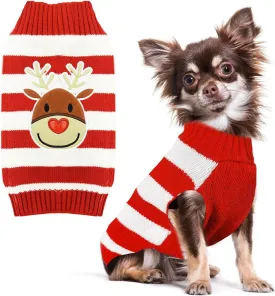 PETCARE Reindeer Christmas Dog Sweater Red Striped Cat Sweater Cartoon Elk Pet Vest Holiday Dog Clothes Puppy Sweaters for Small Medium Large Dogs Cats Fall Winter Outfits Xmas Dog Costume,Large