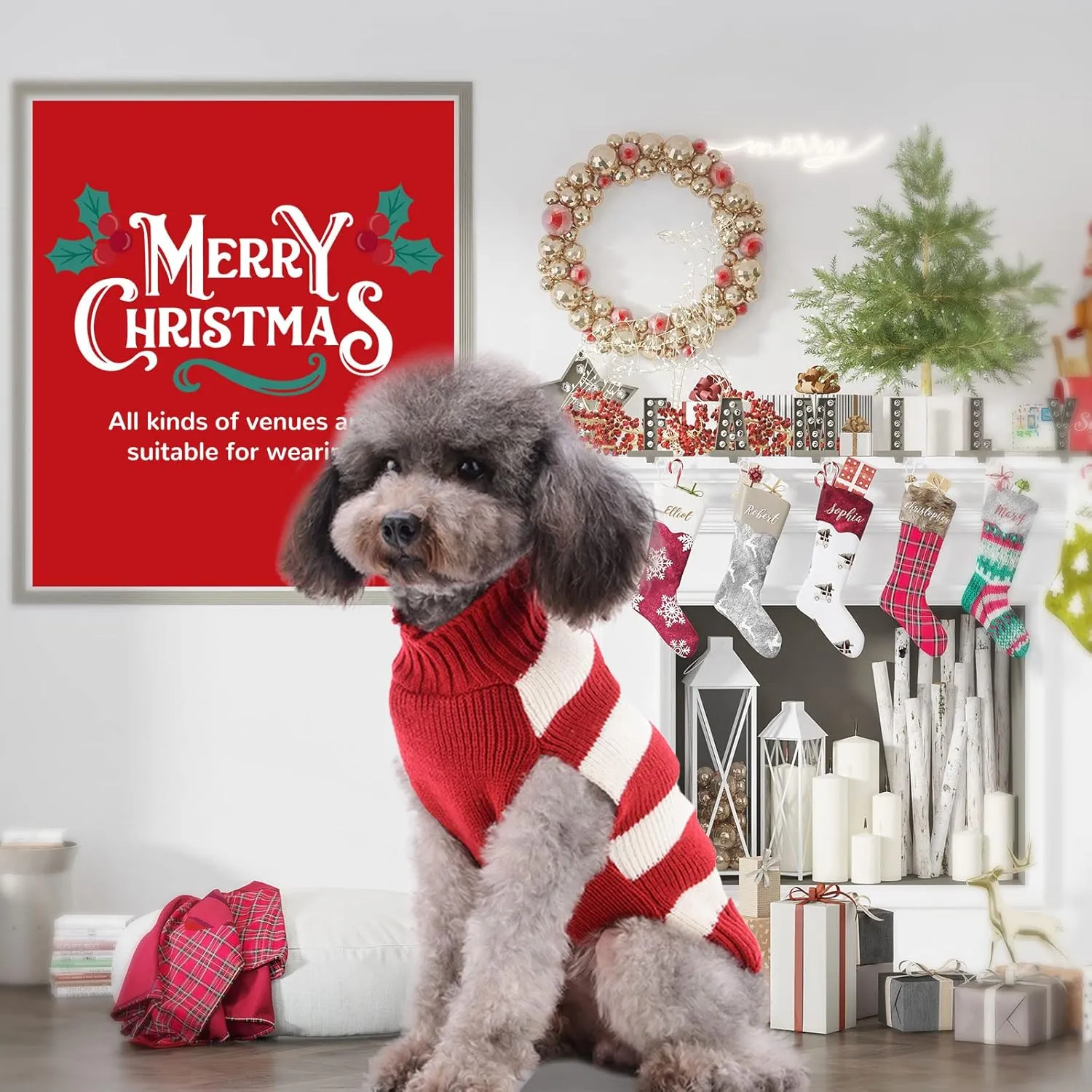 PETCARE Reindeer Christmas Dog Sweater Red Striped Cat Sweater Cartoon Elk Pet Vest Holiday Dog Clothes Puppy Sweaters for Small Medium Large Dogs Cats Fall Winter Outfits Xmas Dog Costume,Large